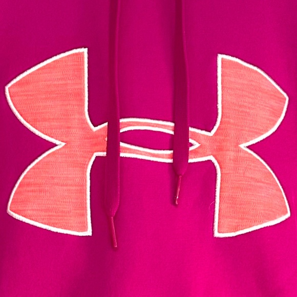 Under Armour Fleece Hoodie Magenta Pink Coral Big Logo Small Pullover Women's - Picture 3 of 4